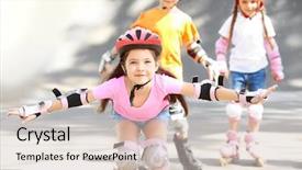  Presentation with park - Theme enhanced with safety healthy - cute girl rollerblading in skate background and a soft green colored foreground