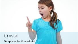  Presentation with saying - Slide deck featuring cute girl shaking finger saying no on white screen background and a cyan colored foreground