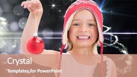  Presentation with girl design - PPT theme enhanced with cute girl showing bauble against glittering christmas tree design background and a coral colored foreground
