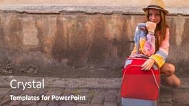  Presentation with suitcase - Presentation theme with cute-girl-sit-near background and a gray colored foreground