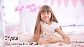  Presentation with cute birthday - Cool new PPT theme with cute girl sitting on bed in room decorated for birthday party backdrop and a lemonade colored foreground