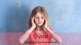  Presentation with headache - Presentation design having cute girl suffering from headache background and a coral colored foreground