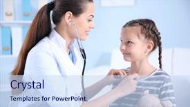  Presentation with doctor visiting family - PPT theme enhanced with cute girl visiting a doctor background and a sky blue colored foreground