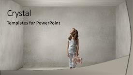  Presentation with hand cute dolls and toy - Colorful theme enhanced with cute girl wearing pajamas with toy bear in hand backdrop and a light gray colored foreground