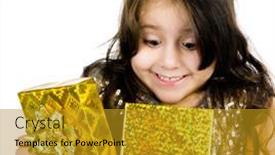  Presentation with gift - PPT theme featuring cute-girl-with-a-gift background and a  colored foreground