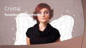  Presentation with angel wings - Colorful presentation design enhanced with cute girl with angel illustrated wings on grungy background backdrop and a coral colored foreground