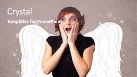  Presentation with angel wings - Cool new presentation theme with cute girl with angel illustrated wings on grungy background backdrop and a gray colored foreground
