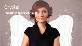  Presentation with angel wings - Presentation theme enhanced with cute girl with angel illustrated wings on grungy background background and a coral colored foreground