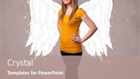  Presentation with angel wings - Beautiful PPT theme featuring cute girl with angel illustrated wings on grungy background backdrop and a coral colored foreground