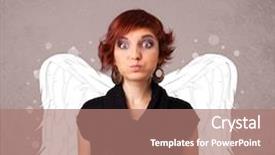  Presentation with angel wings - Slides featuring funny girl in hare s ears on her head laughs on a pink background isolated background and a coral colored foreground