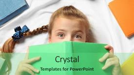  Presentation with child girl reading a book - Theme featuring cute girl with book lying background and a seafoam green colored foreground