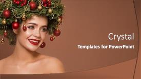  Presentation with girl christmas - Beautiful slide deck featuring cute girl with christmas wreath on her head brown background backdrop and a tawny brown colored foreground