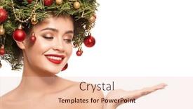  Presentation with christmas girl - PPT theme with cute girl with christmas wreath on her head isolated on white background background and a lemonade colored foreground