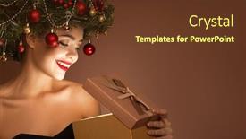  Presentation with christmas magic - Theme enhanced with cute girl with christmas wreath on her head open magic gift box background and a tawny brown colored foreground