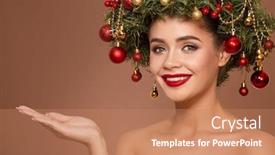  Presentation with christmas girl - Amazing PPT layouts having cute girl with christmas wreath on her head brown background backdrop and a coral colored foreground