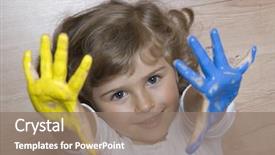  Presentation with colorful hands - Theme having cute girl with colorful hands background and a gray colored foreground