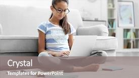  Presentation with study - Audience pleasing presentation theme consisting of cute girl with laptop backdrop and a gray colored foreground