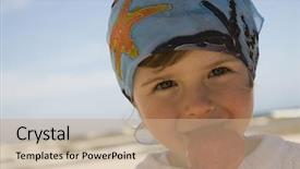  Presentation with lollipop - Audience pleasing presentation theme consisting of cute girl with lollipop on the beach backdrop and a coral colored foreground