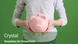  Presentation with piggy bank is evil - Slide deck with cute girl with piggy bank background and a  colored foreground