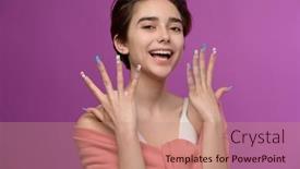  Presentation with haircut - Slides with cute-girl-with-short-haircut background and a coral colored foreground