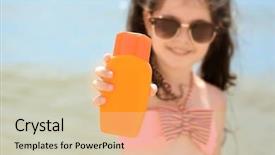  Presentation with lotion - PPT theme having cute girl with sun protection background and a soft green colored foreground