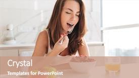  Presentation with children and healthy eating - Presentation with cute girls - young healthy woman enjoys eating background and a coral colored foreground