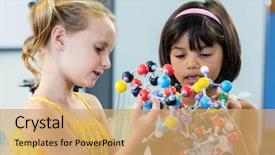  Presentation with dna - Presentation theme featuring cute girls holding dna model background and a yellow colored foreground