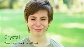  Presentation with sad teen - Beautiful presentation theme featuring cute handsome boy is crying outdoor sad early teen boy in summer park backdrop and a mint green colored foreground