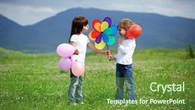  Presentation with children playing - Audience pleasing presentation theme consisting of cute happy children playing backdrop and a tawny brown colored foreground