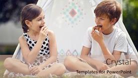  Presentation with teepee - PPT theme having cute-happy-little-boy background and a coral colored foreground