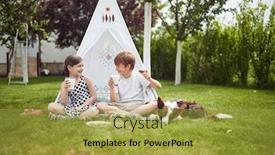  Presentation with teepee - Presentation theme having cute-happy-little-children-sitting background and a yellow colored foreground