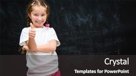  Presentation with school board - Presentation theme enhanced with cute happy little girl with thumbs up on the background of the school board background and a dark gray colored foreground