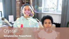  Presentation with siblings - Colorful presentation design enhanced with cute-happy-mixed-race-siblings backdrop and a coral colored foreground