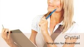  Presentation with education cute - Amazing PPT theme having cute happy student ponder holding open textbook isolated on white background looking at copy space youth lifestyle education and back to school concept backdrop and a coral colored foreground