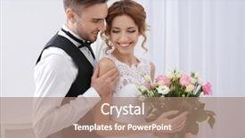  Presentation with wedding - PPT layouts featuring cute happy wedding couple background and a coral colored foreground
