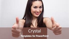  Presentation with cute - Slide set consisting of cute happy woman pointing or showing towards viewer background and a tawny brown colored foreground