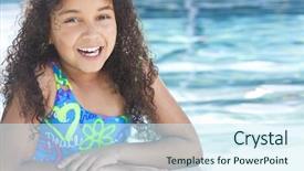  Presentation with pool side - Audience pleasing slide deck consisting of cute happy young interracial african american girl child relaxing on the side of a swimming pool smiling backdrop and a cool aqua colored foreground