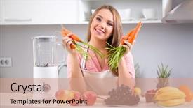 Presentation with cute vegetables - Slides having cute healthy girl with fruits and vegetables in kitchen background and a coral colored foreground