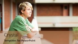  Presentation with high school - Beautiful theme featuring cute high school student looking up backdrop and a coral colored foreground