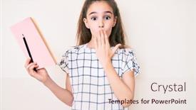  Presentation with hand holding pencil - Beautiful presentation theme featuring cute-hispanic-child-girl-holding backdrop and a lemonade colored foreground