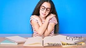  Presentation with child care - Audience pleasing presentation theme consisting of cute-hispanic-child-girl-studying backdrop and a coral colored foreground