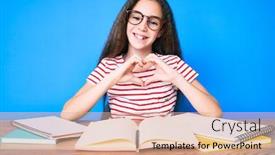  Presentation with exam - Slides with cute-hispanic-child-girl-studying background and a coral colored foreground