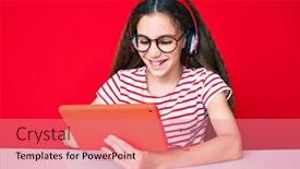  Presentation with standing sitting - Colorful PPT theme enhanced with cute-hispanic-child-girl-using backdrop and a coral colored foreground