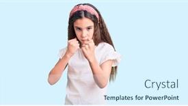  Presentation with angry child - Beautiful slide deck featuring cute-hispanic-child-girl-wearing backdrop and a sky blue colored foreground