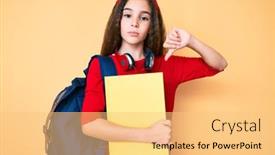  Presentation with angry child - Cool new PPT theme with cute-hispanic-child-girl-wearing backdrop and a yellow colored foreground