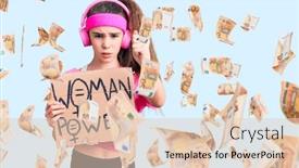  Presentation with girl power - Colorful presentation theme enhanced with cute-hispanic-child-girl-wearing backdrop and a lemonade colored foreground