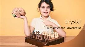  Presentation with brain child - Amazing PPT theme having cute-hispanic-child-holding-brain backdrop and a lemonade colored foreground