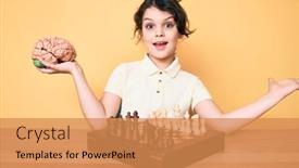  Presentation with child brain - Cool new PPT theme with cute-hispanic-child-holding-brain backdrop and a coral colored foreground