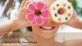  Presentation with special education cute kid - PPT theme with cute kid girl eating sweet background and a coral colored foreground