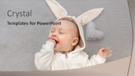  Presentation with costume - Cool new PPT theme with cute-kid-in-a-rabbit backdrop and a light gray colored foreground